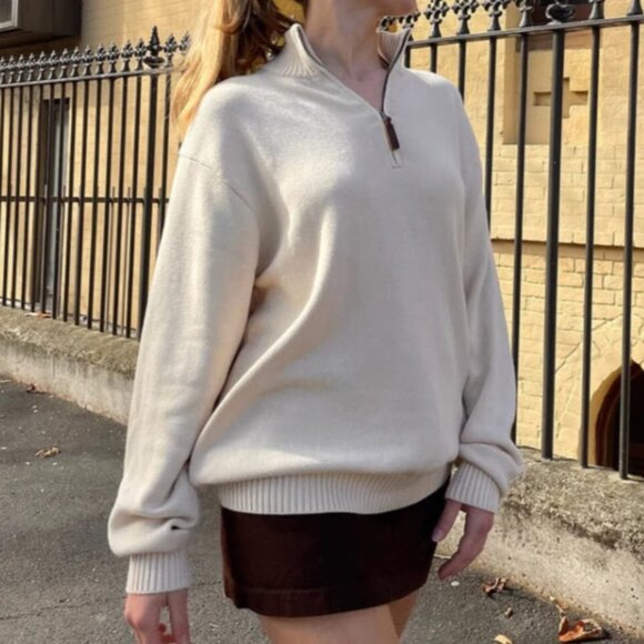 Brandy Melville Aleah Quarter Zip Pullover Sweater in Cream Neutral Women's O/S - Picture 2 of 10